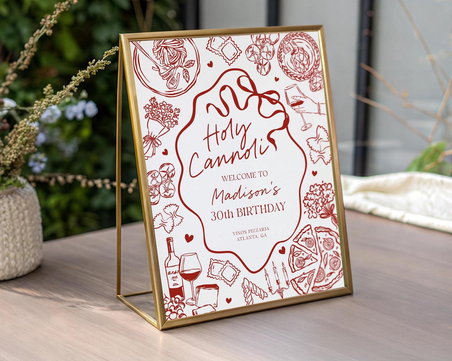 Red Pasta Birthday Welcome Sign Printable Template, Holy Cannoli Birthday Party, Italian Theme Dinner Party Decor WP1085