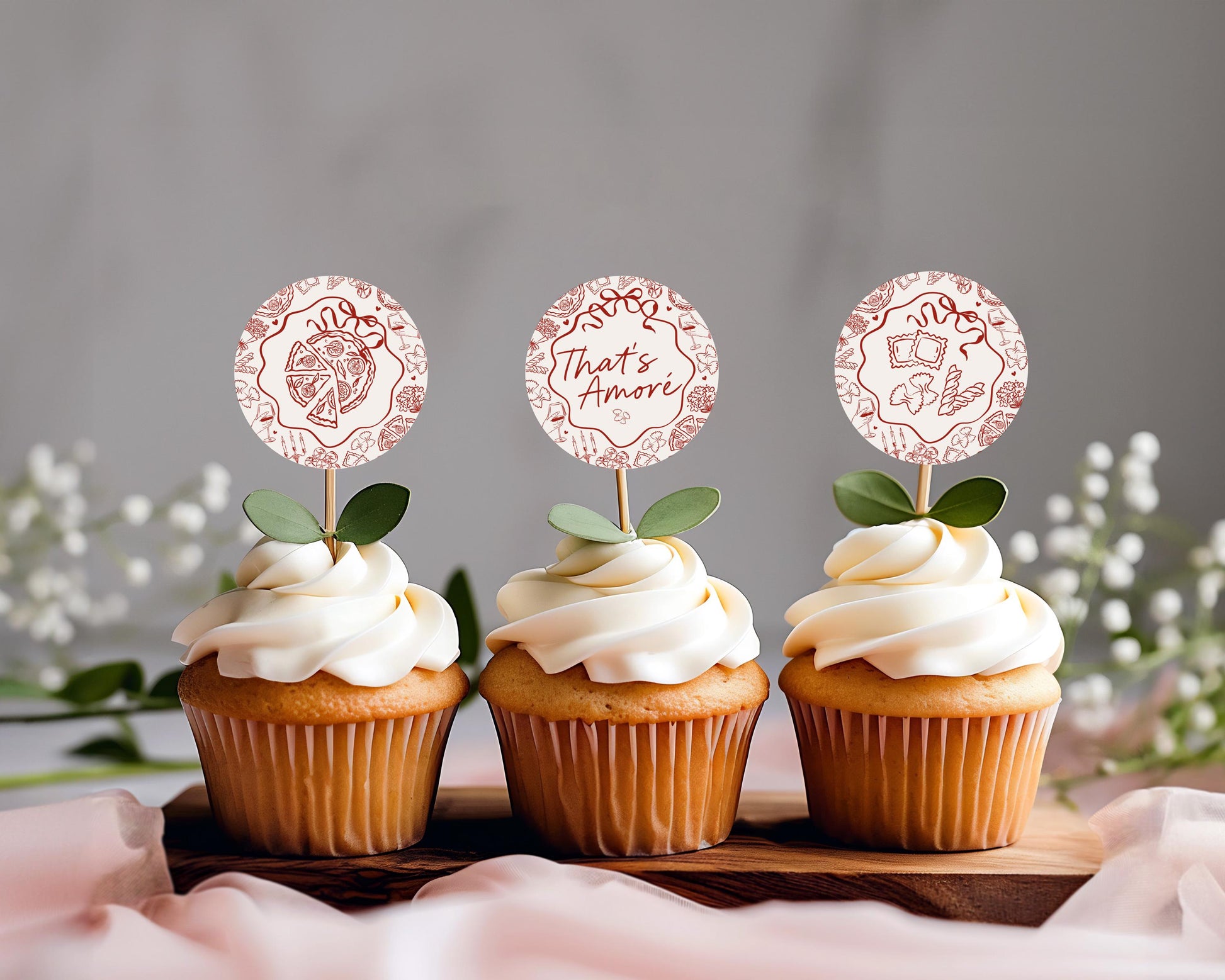 Red Pasta Cupcake Toppers Printable Template, Special Delivery Baby Shower, That’s Amore Bridal Shower, Italian Theme Birthday Party WP1085