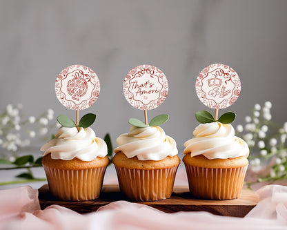 Red Pasta Cupcake Toppers Printable Template, Special Delivery Baby Shower, That’s Amore Bridal Shower, Italian Theme Birthday Party WP1085