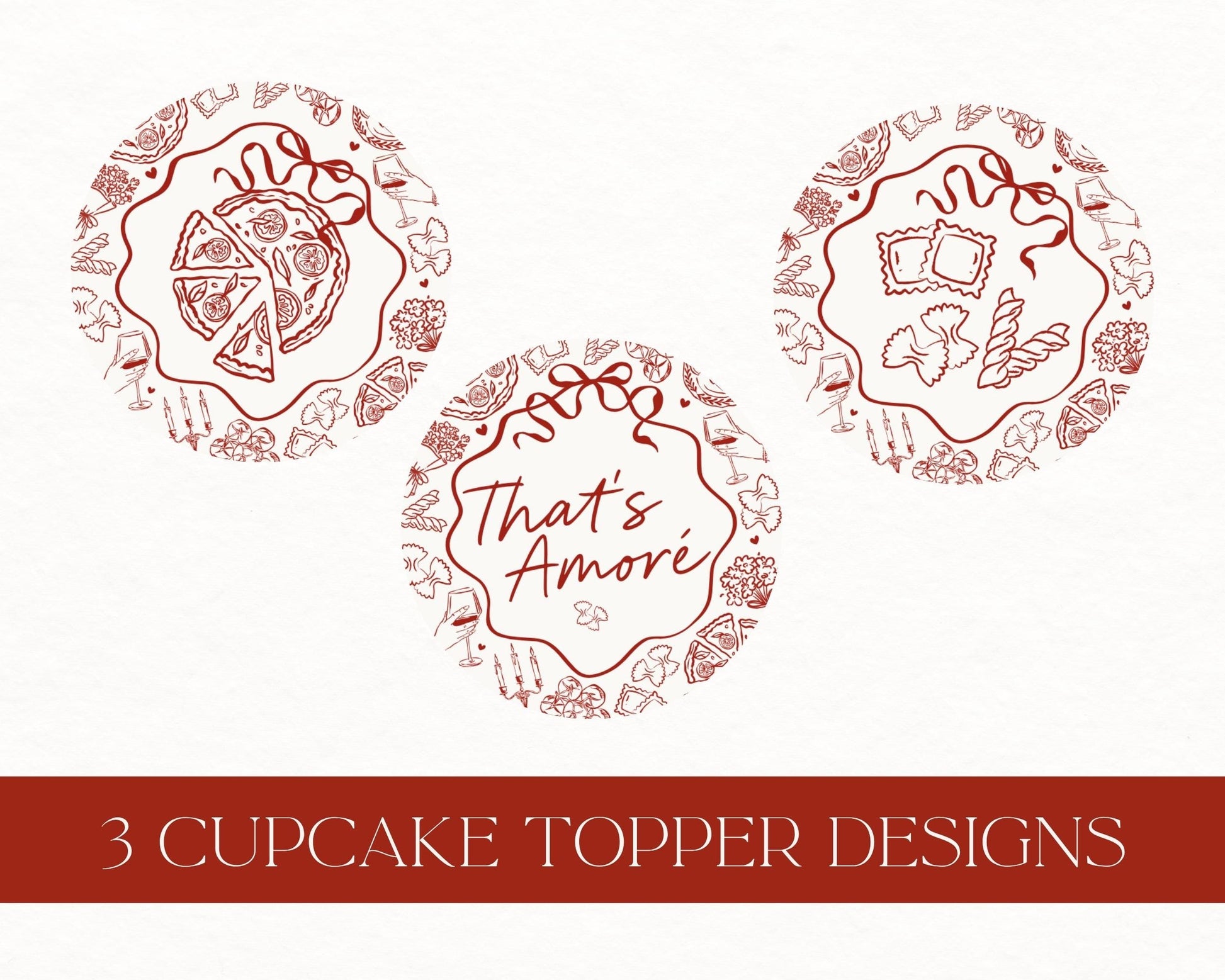 Red Pasta Cupcake Toppers Printable Template, Special Delivery Baby Shower, That’s Amore Bridal Shower, Italian Theme Birthday Party WP1085