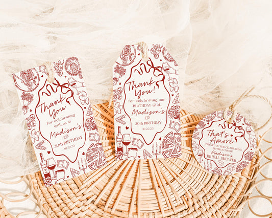Red Pasta Birthday Favor Tags Printable Template, Holy Cannoli Birthday Party, Italian Theme Dinner Party Decor WP1085