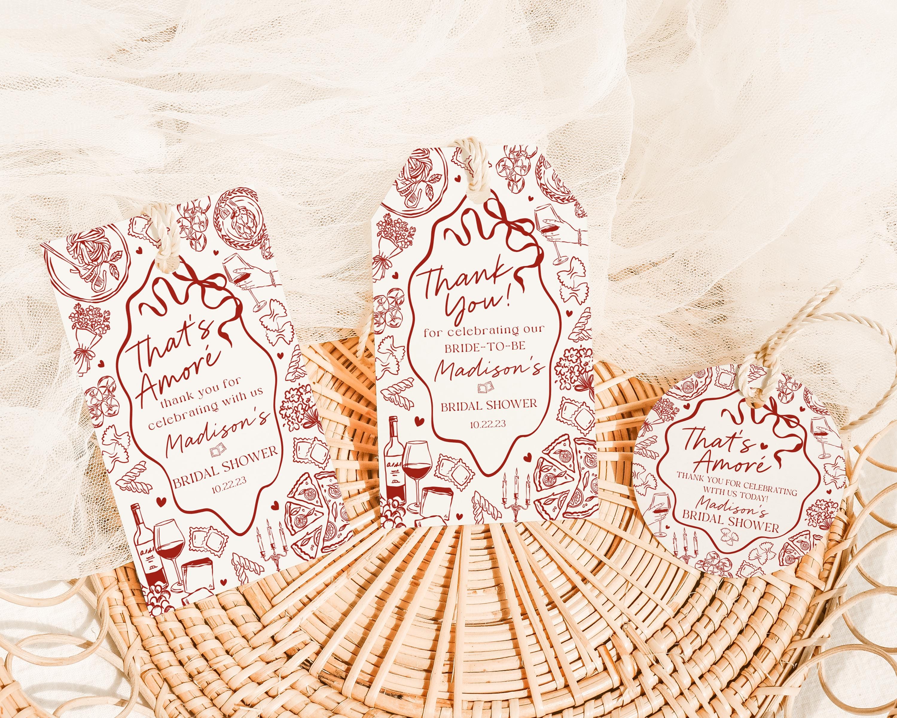 Red Pasta Bridal Shower Favor Tags Printable Template, That’s Amore Bridal Brunch, Love and Pizza Italian Brunch with the Bride WP1085