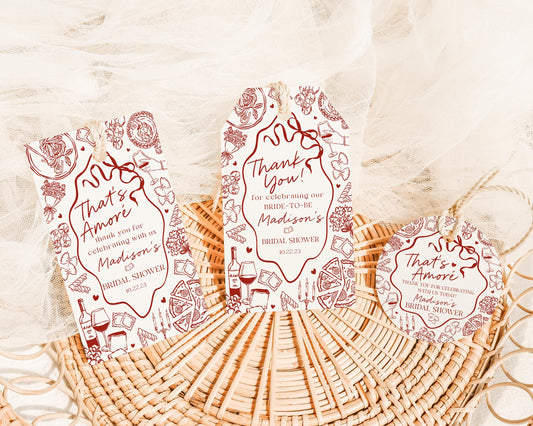 Red Pasta Bridal Shower Favor Tags Printable Template, That’s Amore Bridal Brunch, Love and Pizza Italian Brunch with the Bride WP1085