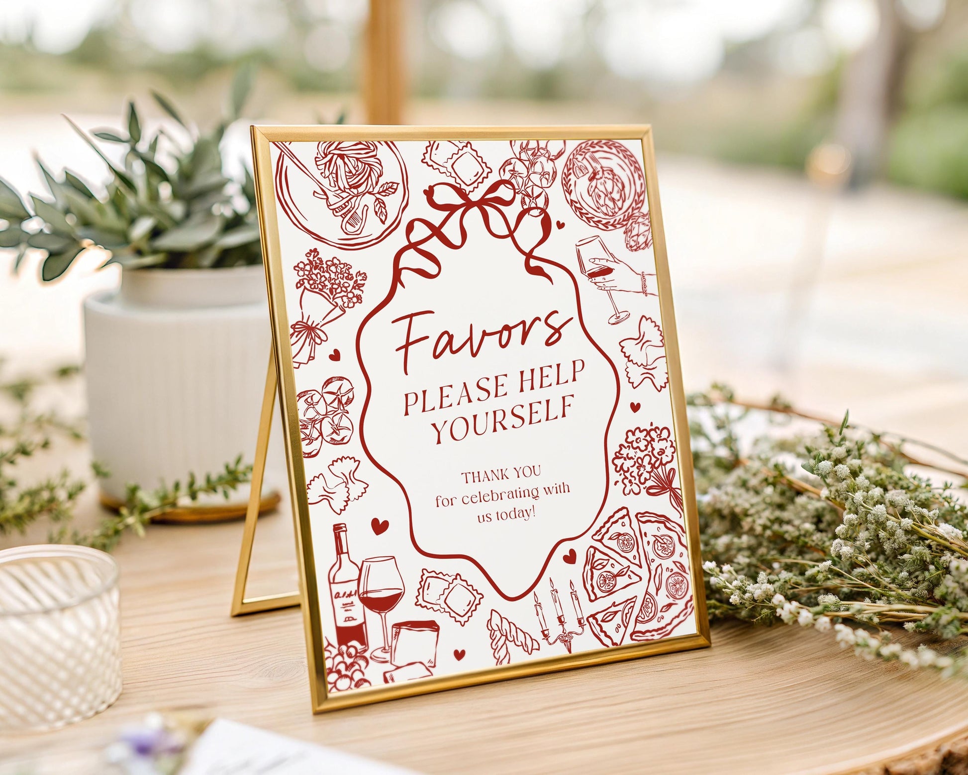 Red Pasta Cards & Gifts and Favors Sign Template, Special Delivery Baby Shower, That’s Amore Bridal Brunch, Italian Birthday Party WP1085