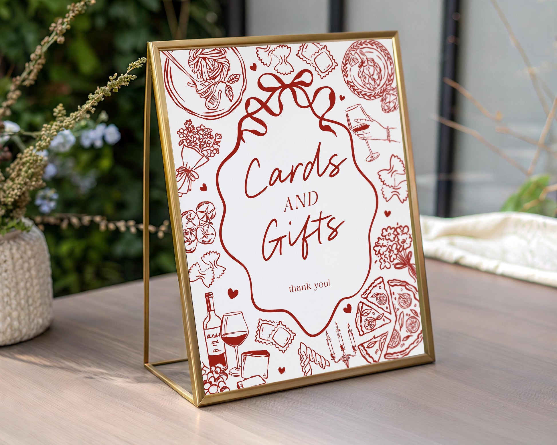 Red Pasta Cards & Gifts and Favors Sign Template, Special Delivery Baby Shower, That’s Amore Bridal Brunch, Italian Birthday Party WP1085