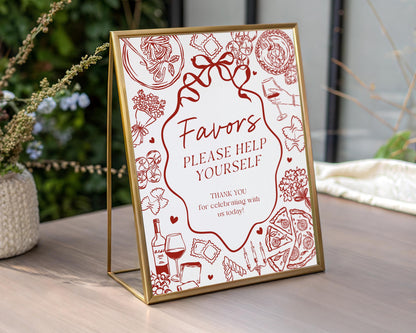 Red Pasta Cards & Gifts and Favors Sign Template, Special Delivery Baby Shower, That’s Amore Bridal Brunch, Italian Birthday Party WP1085