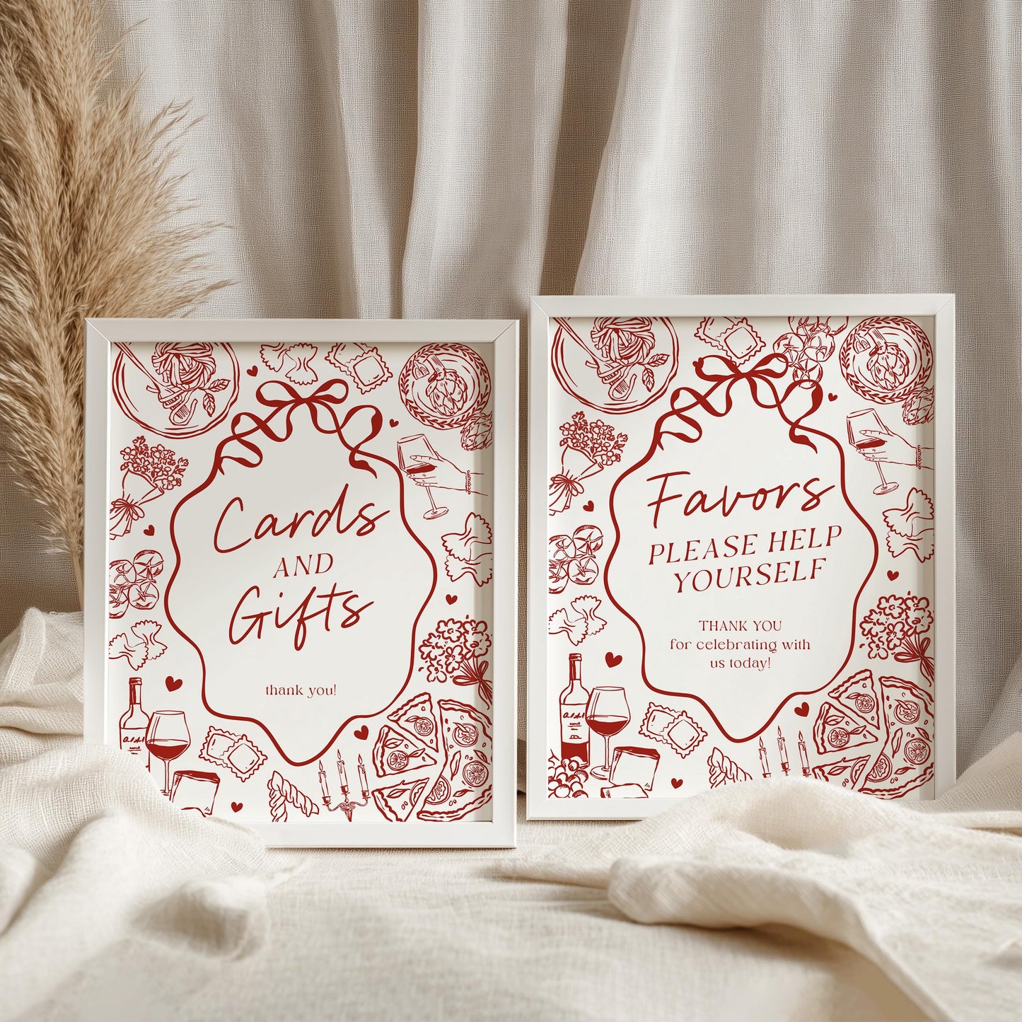 Red Pasta Cards & Gifts and Favors Sign Template, Special Delivery Baby Shower, That’s Amore Bridal Brunch, Italian Birthday Party WP1085