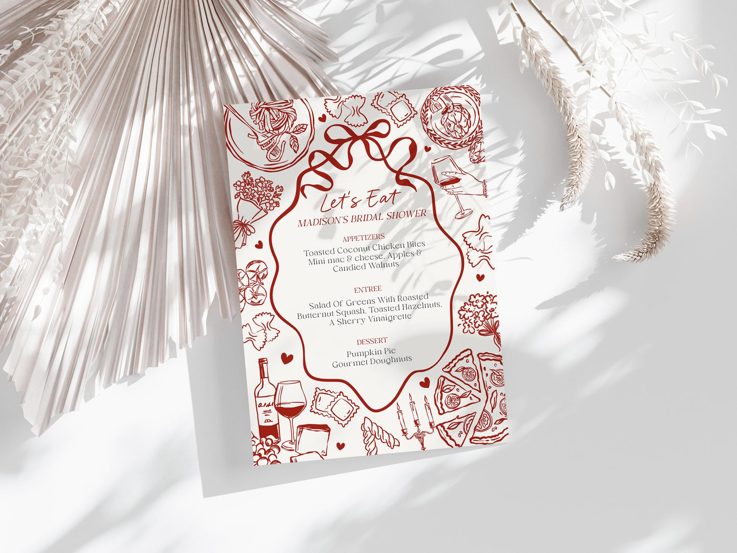 Red Pasta Printable Menu Template, Special Delivery Baby Shower, That’s Amore Bridal Shower, Italian Theme Birthday Party WP1085