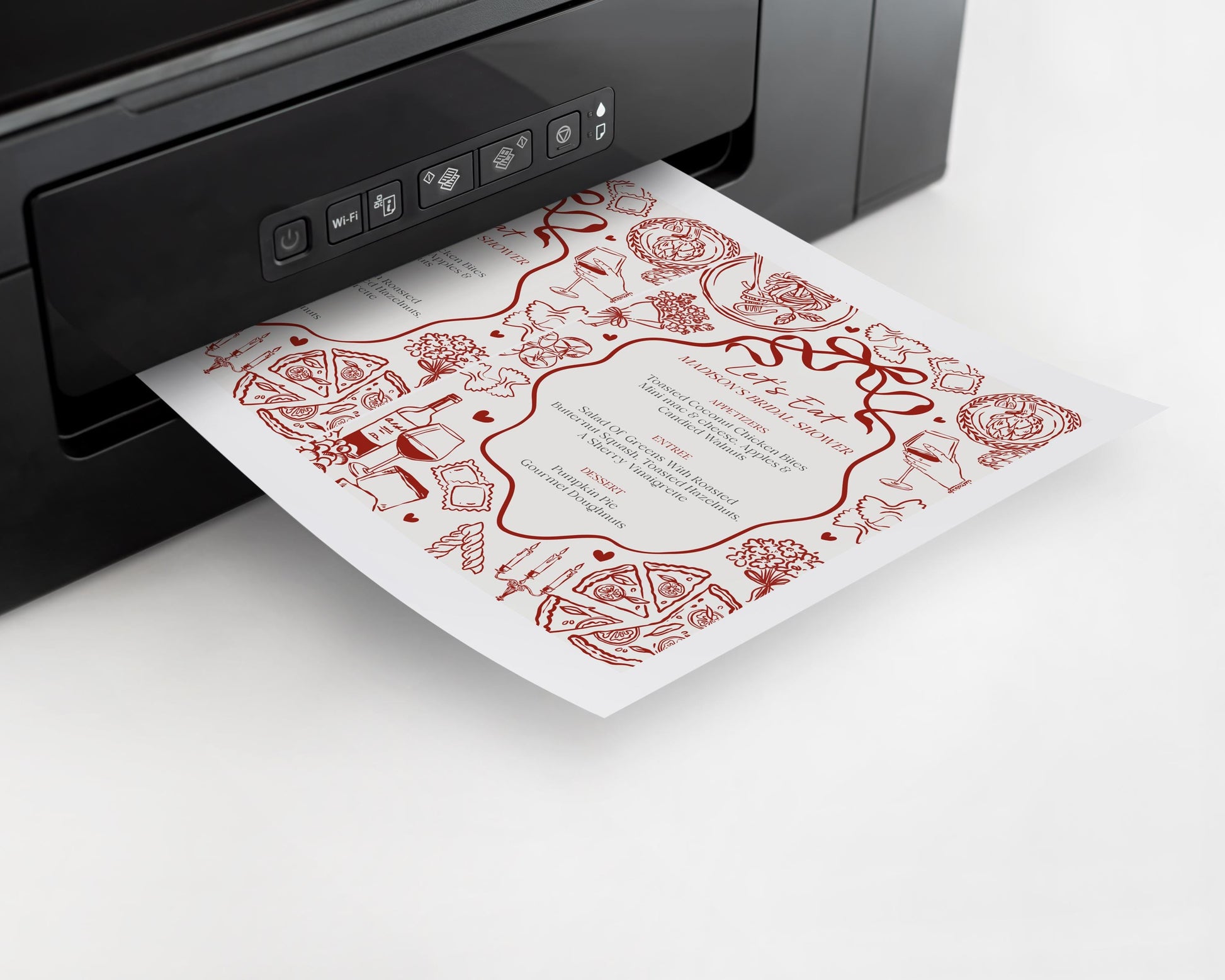 Red Pasta Printable Menu Template, Special Delivery Baby Shower, That’s Amore Bridal Shower, Italian Theme Birthday Party WP1085