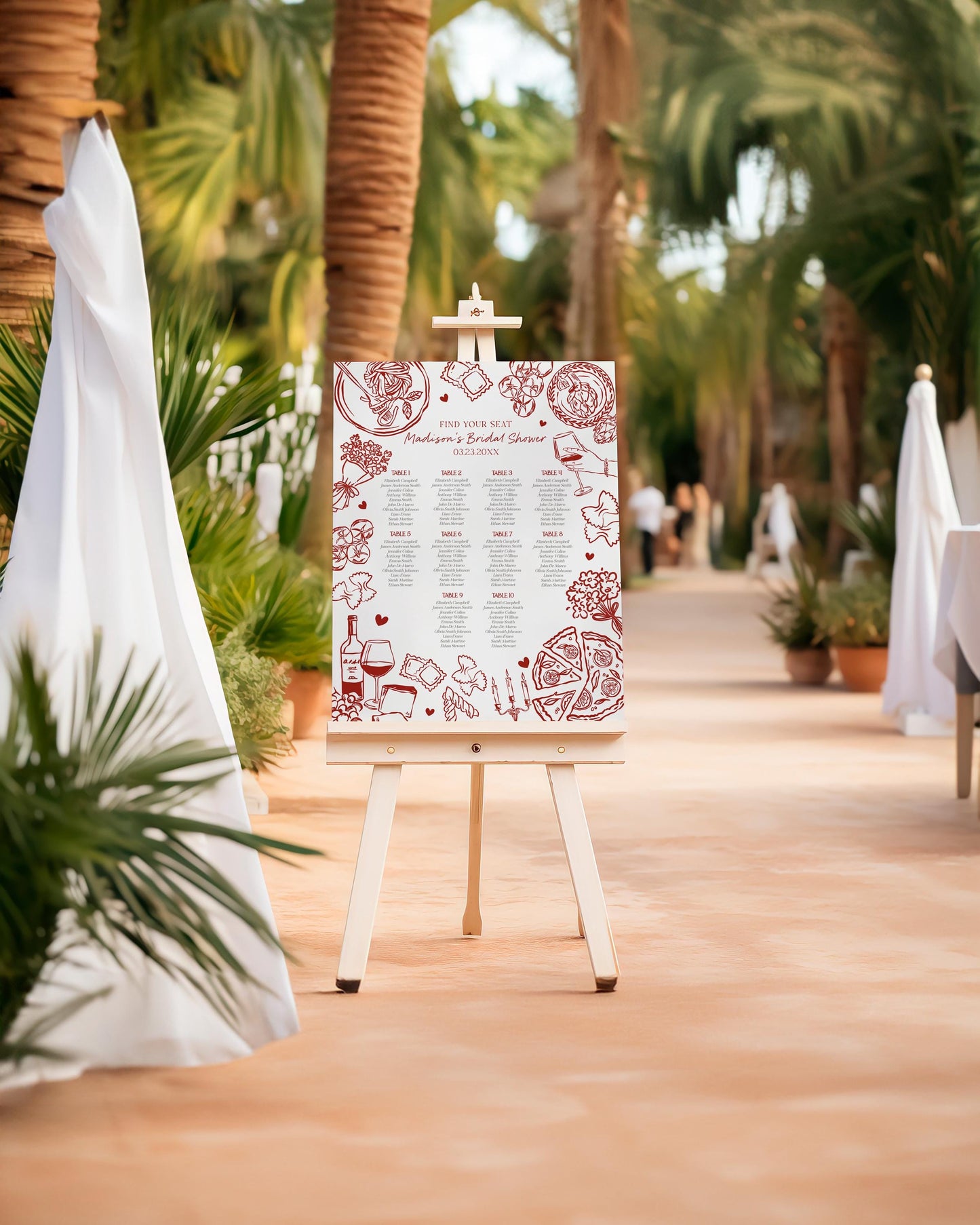 Red Pasta Wedding Seating Chart Cards Printable Template, Special Delivery Baby Shower, That’s Amore Bridal Shower, Italian Birthday WP1085