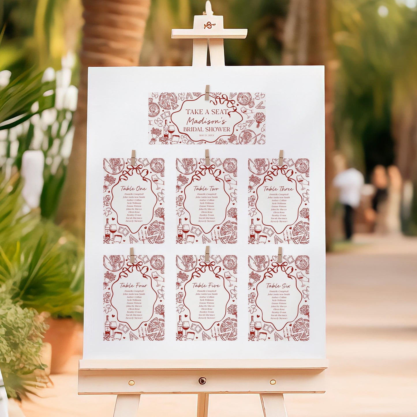 Red Pasta Wedding Seating Chart Poster Printable Template, Special Delivery Baby Shower, That’s Amore Bridal Shower, Italian Birthday WP1085