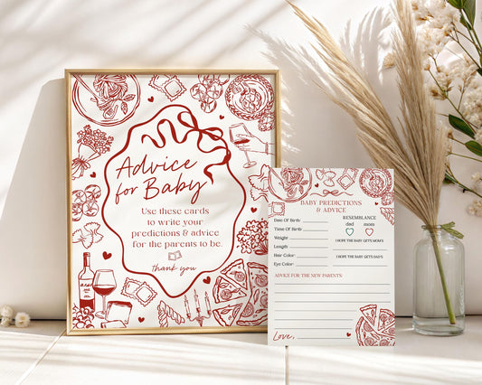 Red Pasta Advice for Baby Cards Printable Template, Special Delivery Ciao Baby Sprinkle, Italian Pasta and Pacifiers WP1085