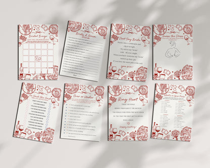 Red Pasta Bridal Shower Games Set Printable Template, That’s Amore Bridal Brunch, Love and Pizza Italian Brunch with the Bride WP1085