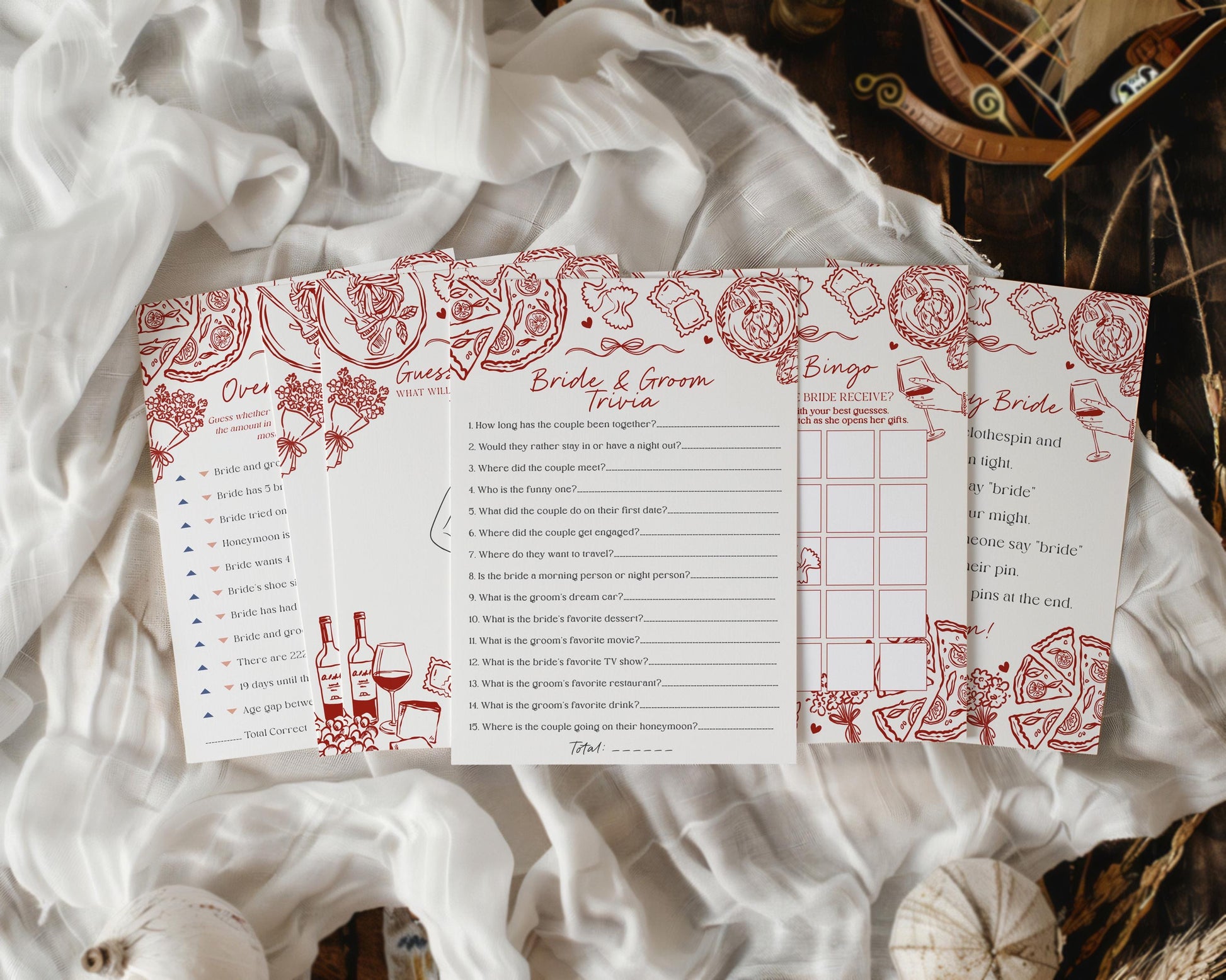 Red Pasta Bridal Shower Games Set Printable Template, That’s Amore Bridal Brunch, Love and Pizza Italian Brunch with the Bride WP1085