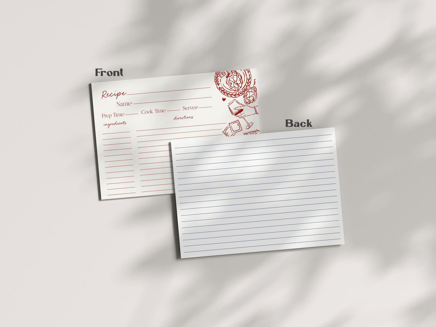 Red Pasta Recipe Card Bridal Shower Printable Template, That’s Amore Bridal Brunch, Love and Pizza Italian Brunch with the Bride WP1085