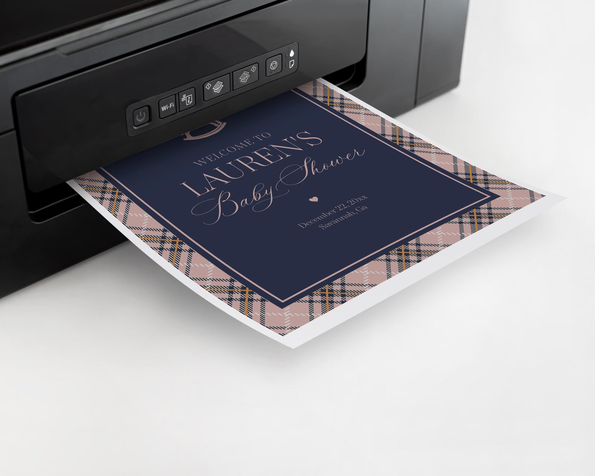 Classic Rocking Horse Baby Shower Welcome Sign Template, Pink Tartan Plaid Baby Sprinkle, Old Money Style Brunch with Mom to Be WP1088