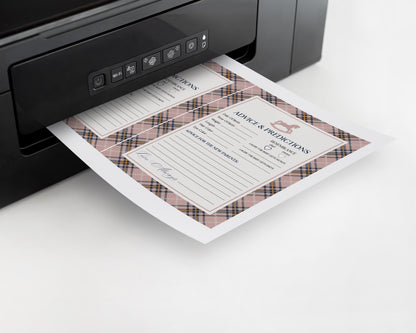 Classic Rocking Horse Advice for Baby Cards Template, Pink Tartan Plaid Baby Sprinkle, Old Money Style Brunch with Mom to Be WP1088