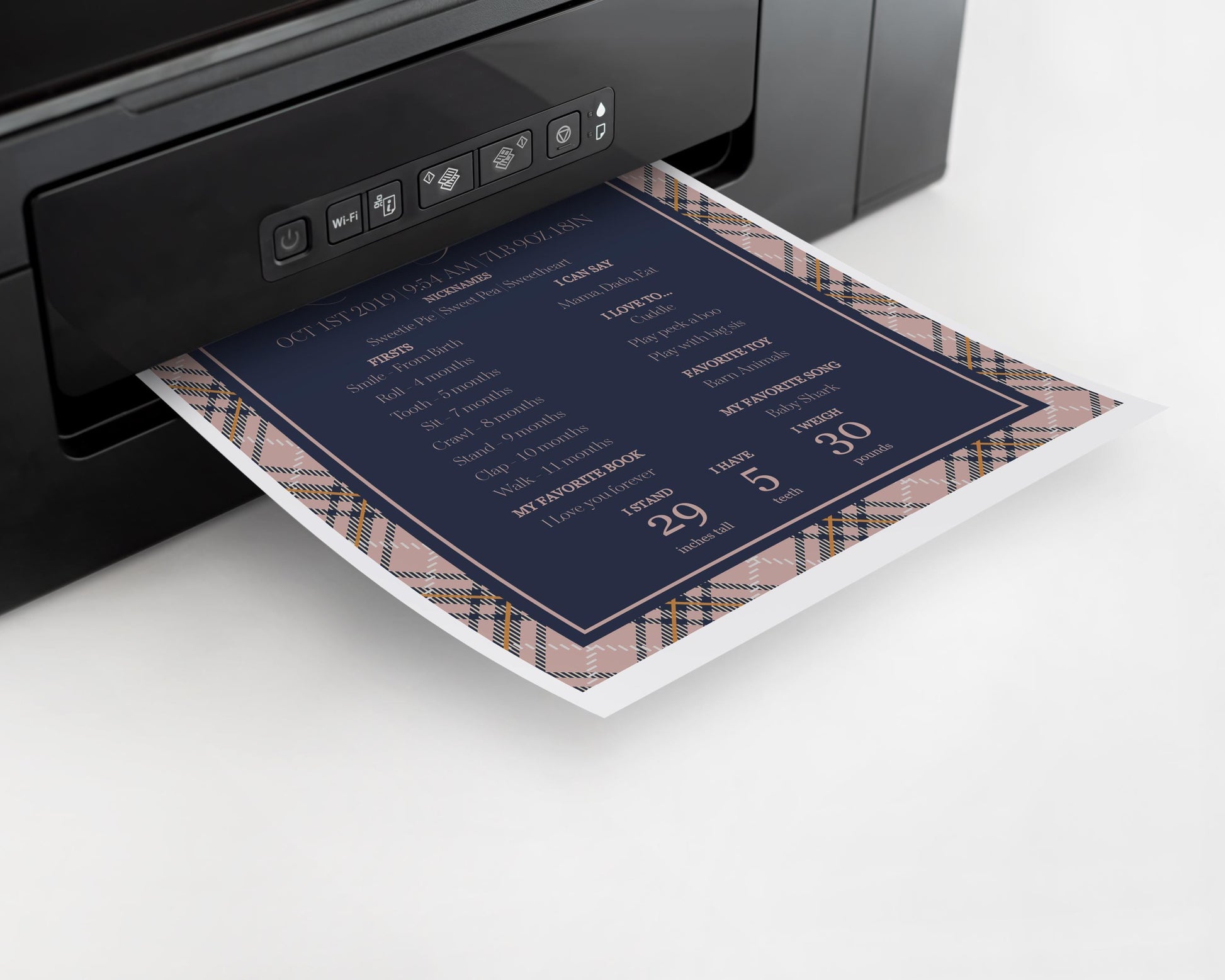 Classic Rocking Horse First Year Milestone Sign Printable Template, Pink Tartan Plaid First Birthday Party, Old Money Timeless Bday WP1088