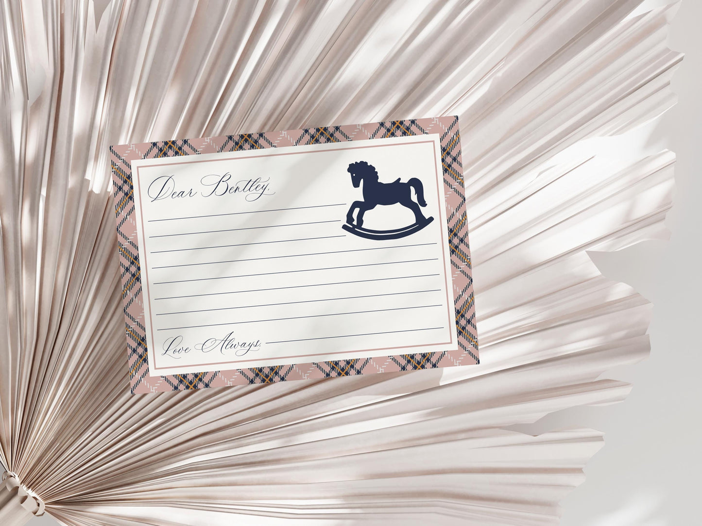 Classic Rocking Horse Time Capsule Template, Pink Tartan Plaid First Birthday Party, Old Money Timeless Bday Celebration WP1088