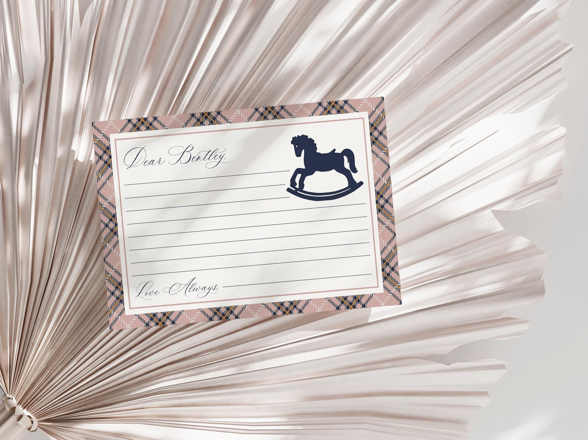 Classic Rocking Horse Time Capsule Template, Pink Tartan Plaid First Birthday Party, Old Money Timeless Bday Celebration WP1088