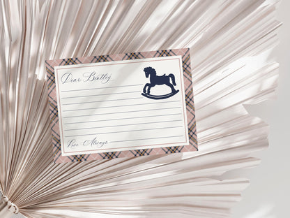 Classic Rocking Horse Time Capsule Template, Pink Tartan Plaid First Birthday Party, Old Money Timeless Bday Celebration WP1088