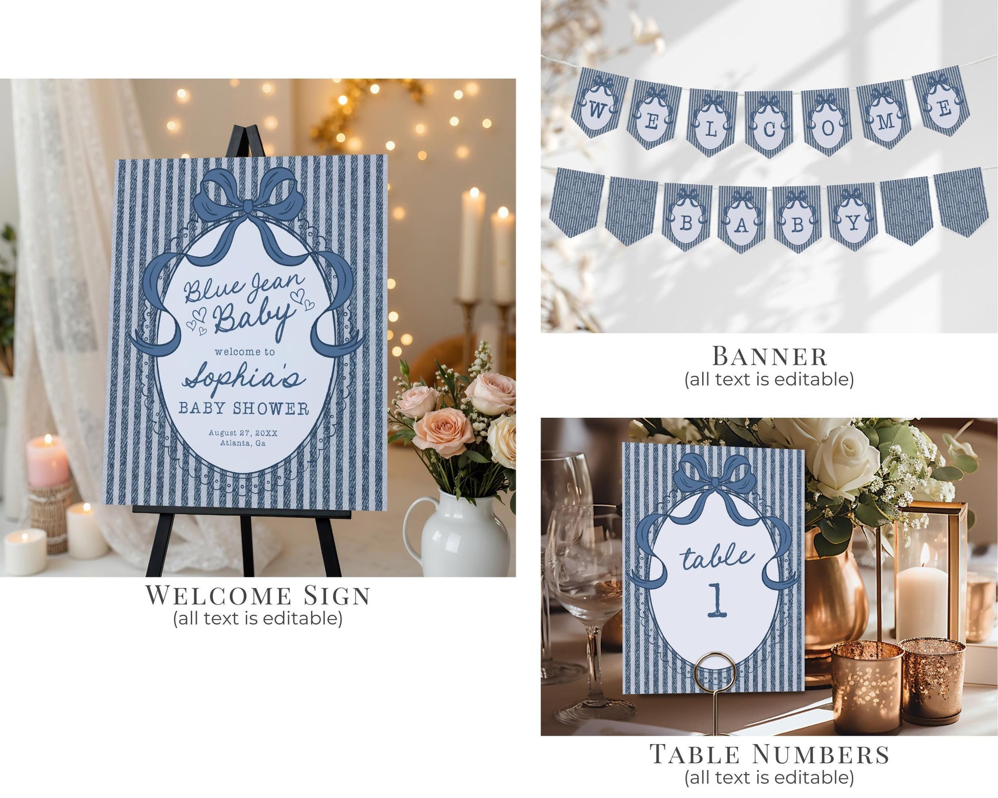Blue Jean Baby Shower Bundle Printable Template, Denim Baby Sprinkle, Americana Brunch with Mom to Be WP1089