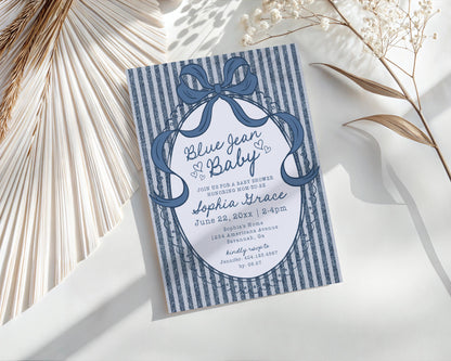 Blue Jean Baby Shower Invitation Printable Template, Denim Baby Sprinkle, Americana Brunch with Mom to Be WP1089