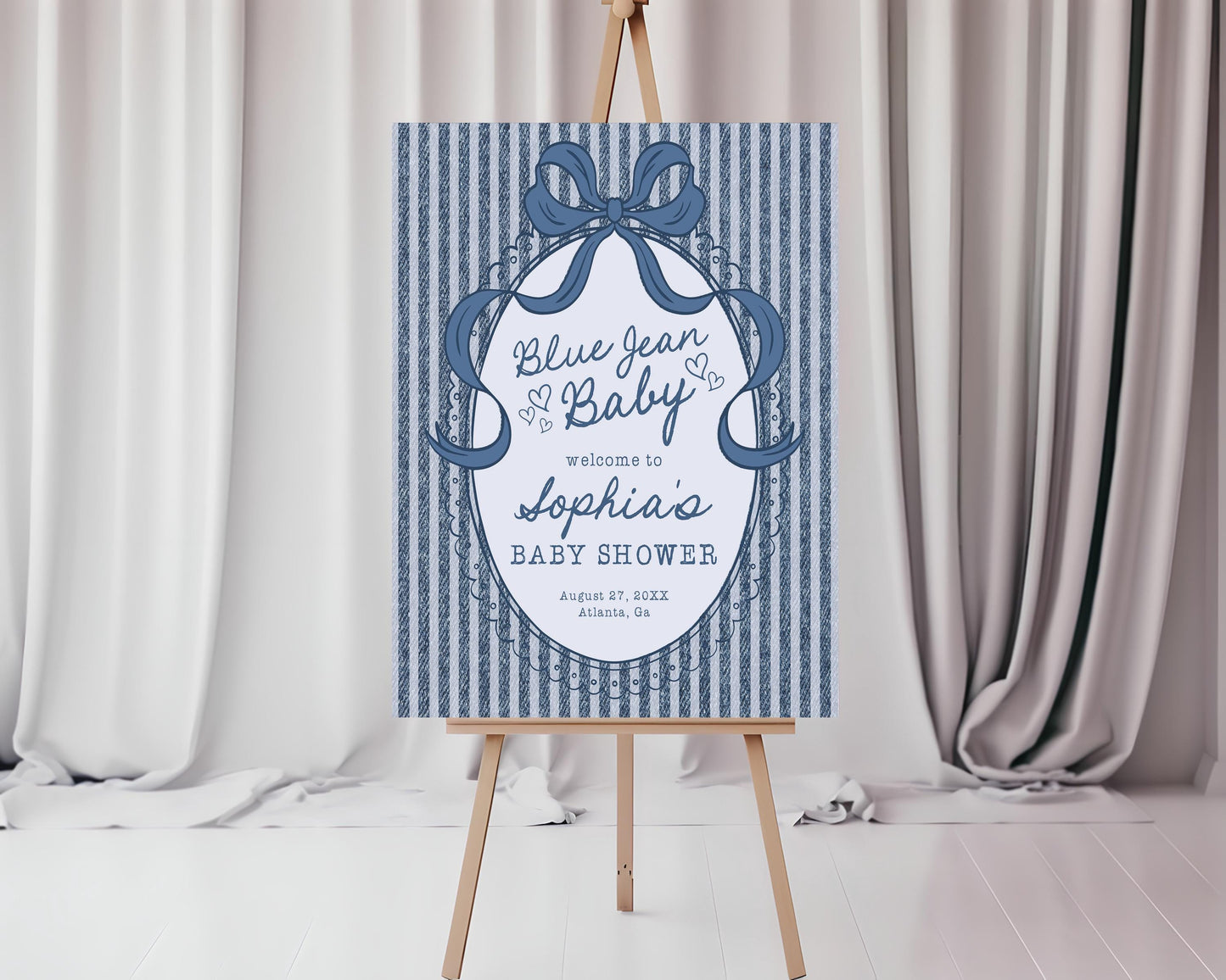 Blue Jean Baby Shower Welcome Sign Template, Denim Baby Sprinkle, Americana Brunch with Mom to Be WP1089