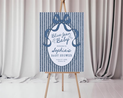 Blue Jean Baby Shower Welcome Sign Template, Denim Baby Sprinkle, Americana Brunch with Mom to Be WP1089