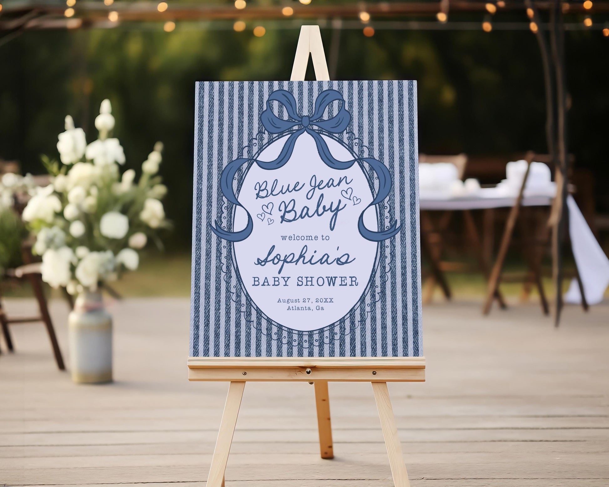 Blue Jean Baby Shower Welcome Sign Template, Denim Baby Sprinkle, Americana Brunch with Mom to Be WP1089