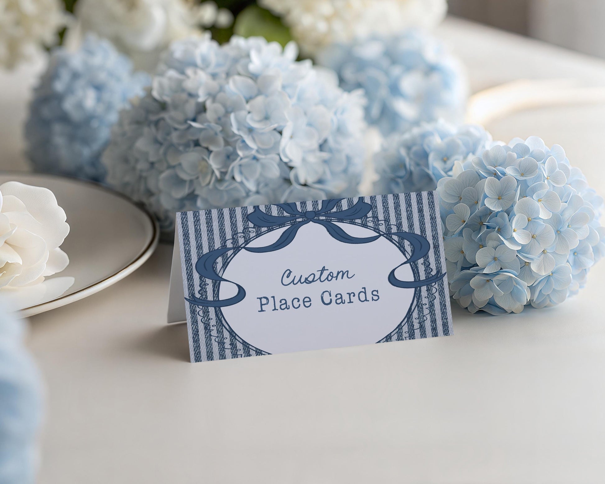 Blue Jean Baby Shower Place Cards Template, Denim Baby Sprinkle, Americana Brunch with Mom to Be WP1089