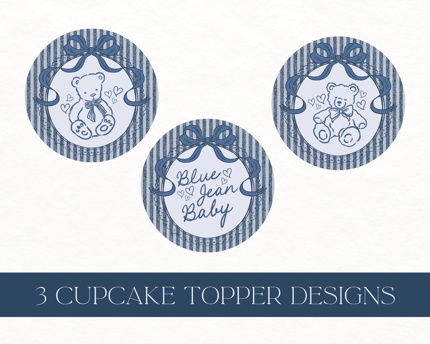 Blue Jean Baby Shower Cupcake Toppers Template, Denim Baby Sprinkle, Americana Brunch with Mom to Be WP1089