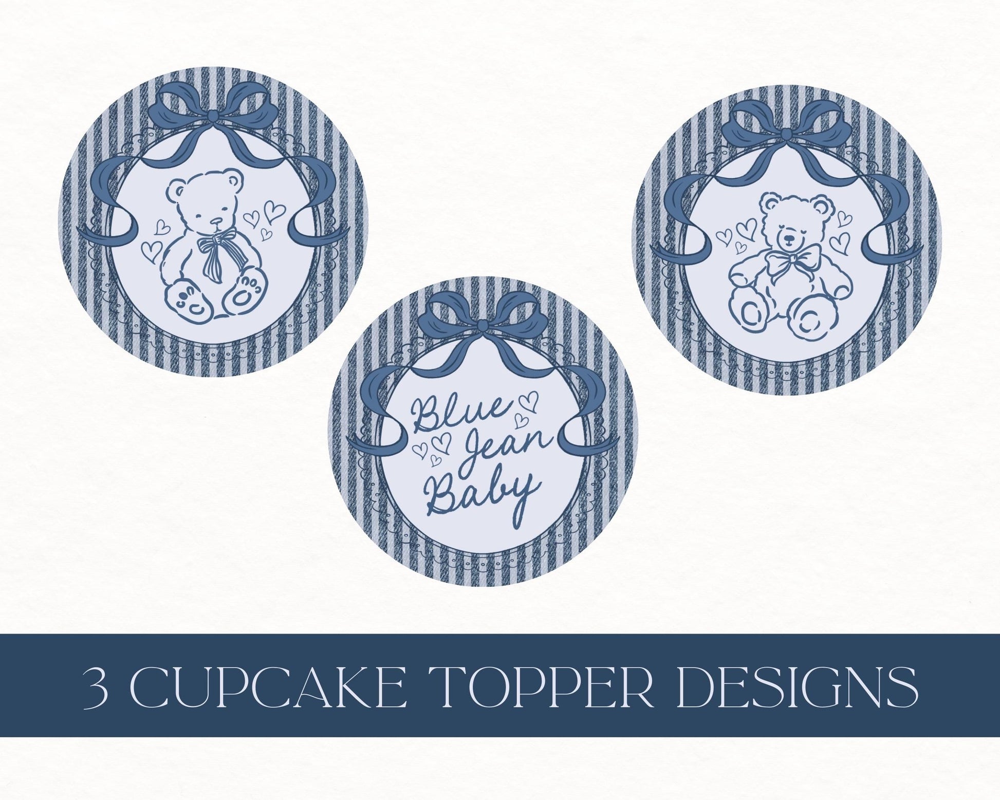 Blue Jean Baby Shower Cupcake Toppers Template, Denim Baby Sprinkle, Americana Brunch with Mom to Be WP1089