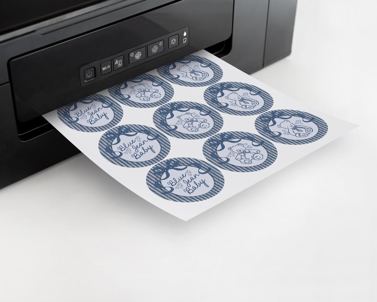 Blue Jean Baby Shower Cupcake Toppers Template, Denim Baby Sprinkle, Americana Brunch with Mom to Be WP1089