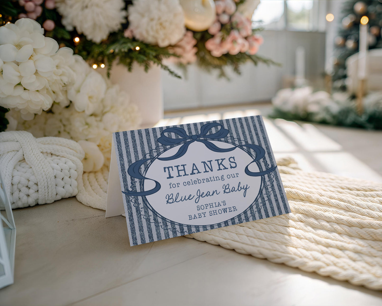 Blue Jean Baby Shower Thank You Card Template, Denim Baby Sprinkle, Americana Brunch with Mom to Be WP1089