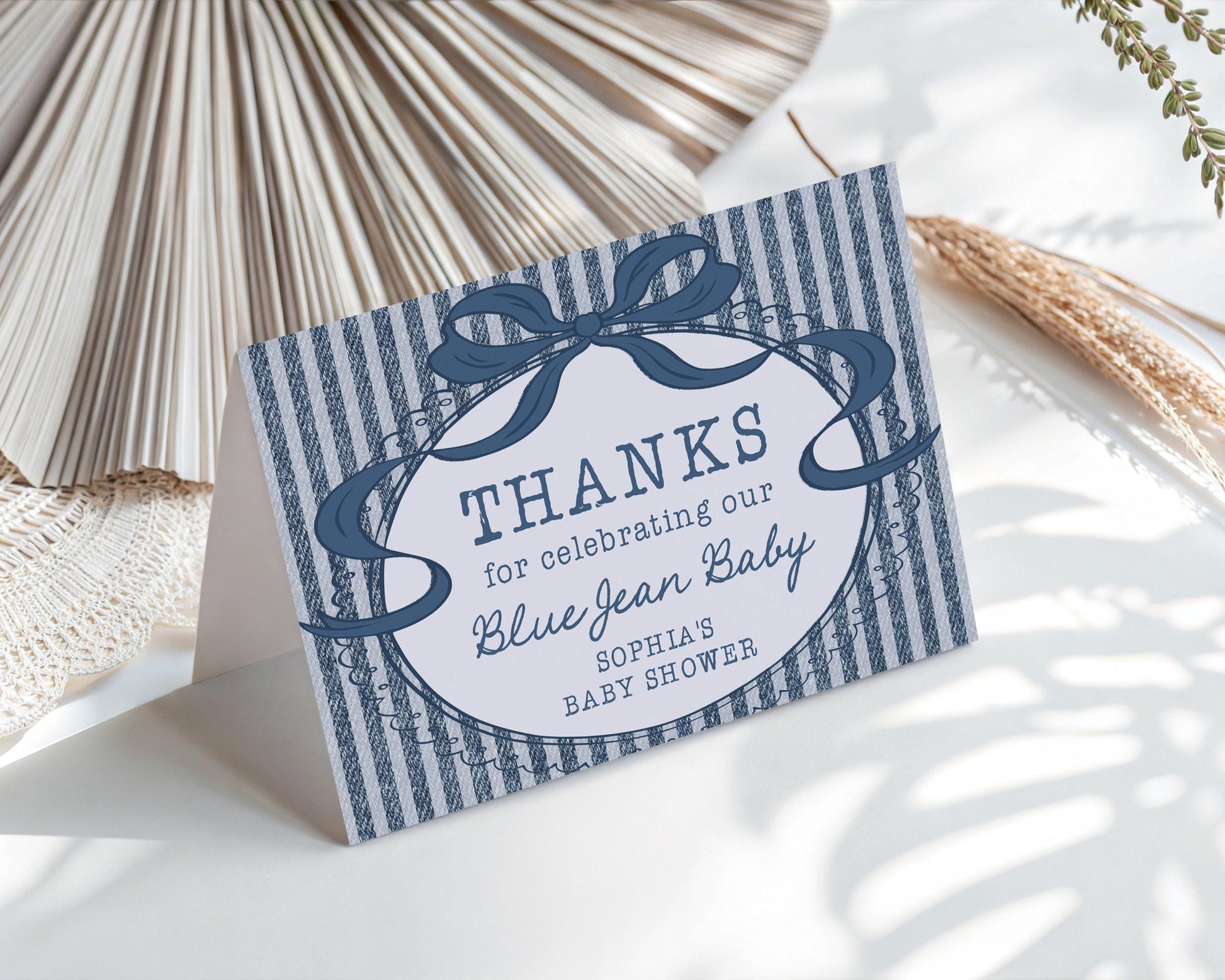 Blue Jean Baby Shower Thank You Card Template, Denim Baby Sprinkle, Americana Brunch with Mom to Be WP1089