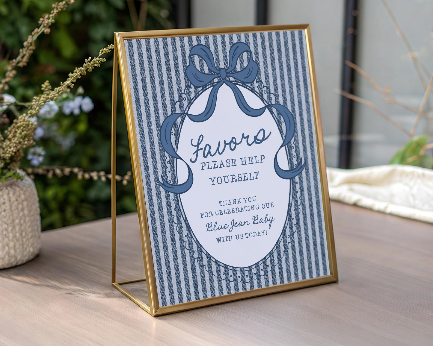 Blue Jean Baby Shower Cards & Gifts and Favors Sign Template, Denim Baby Sprinkle, Americana Brunch with Mom to Be WP1089