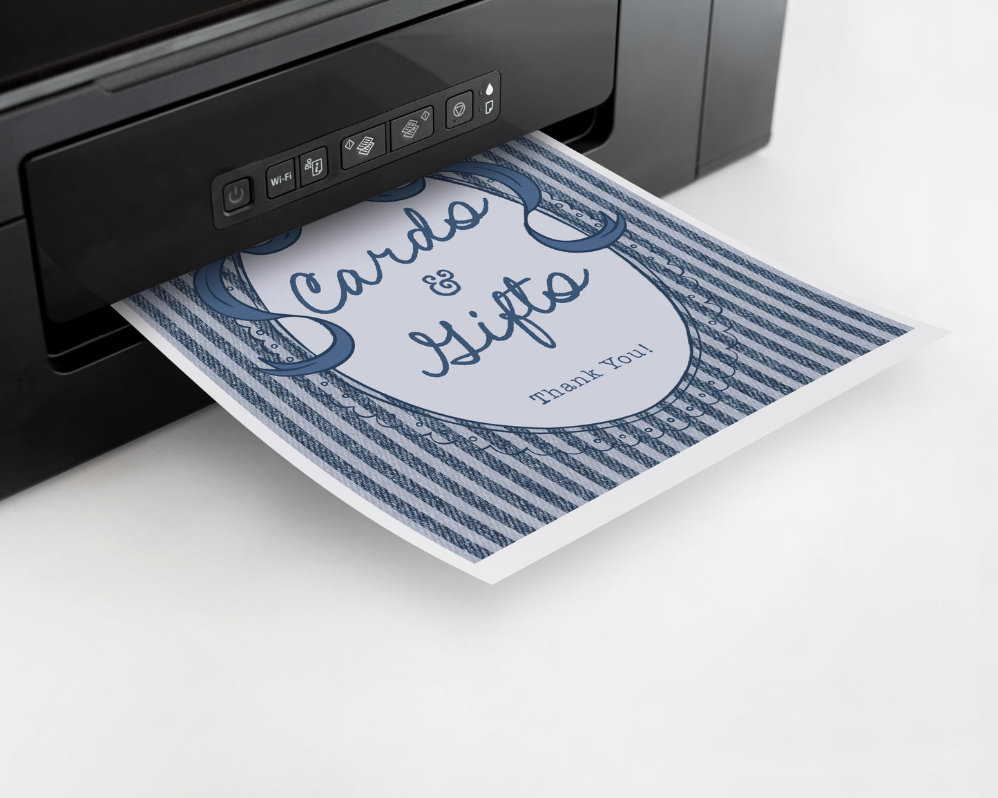 Blue Jean Baby Shower Cards & Gifts and Favors Sign Template, Denim Baby Sprinkle, Americana Brunch with Mom to Be WP1089