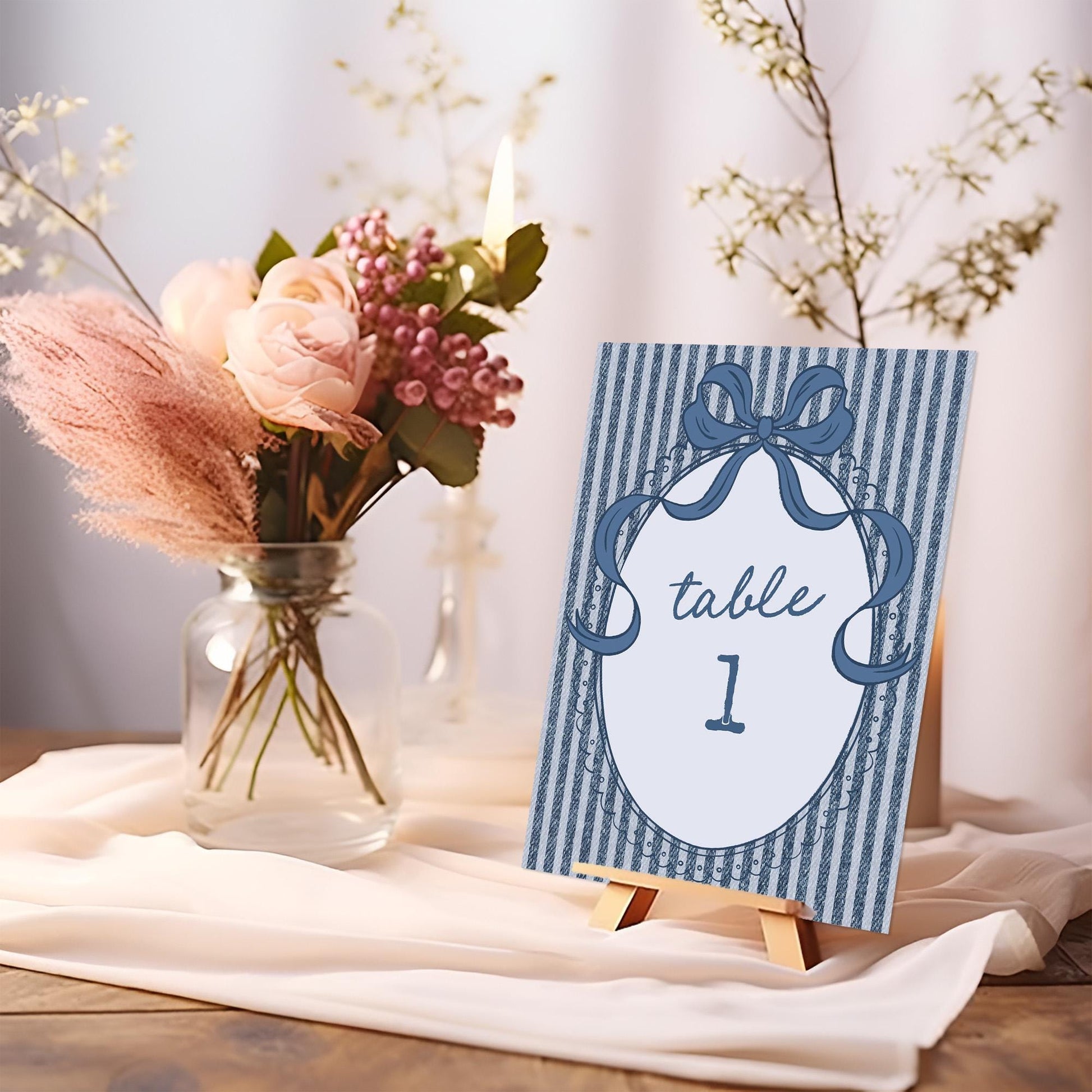 Blue Jean Baby Shower Table Number Cards Template, Denim Baby Sprinkle, Americana Brunch with Mom to Be WP1089