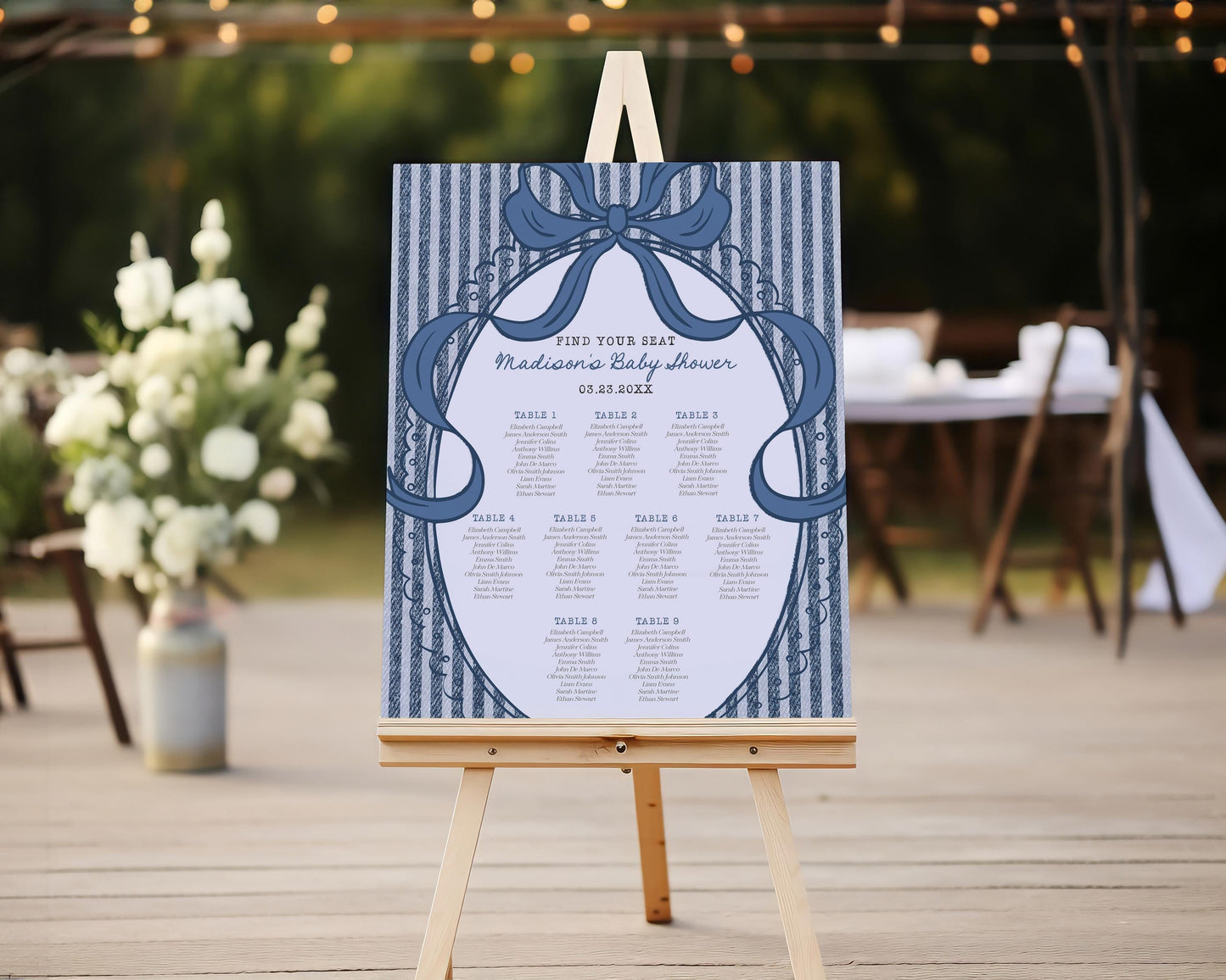 Blue Jean Baby Shower Seating Chart Poster Template, Denim Baby Sprinkle, Americana Brunch with Mom to Be WP1089