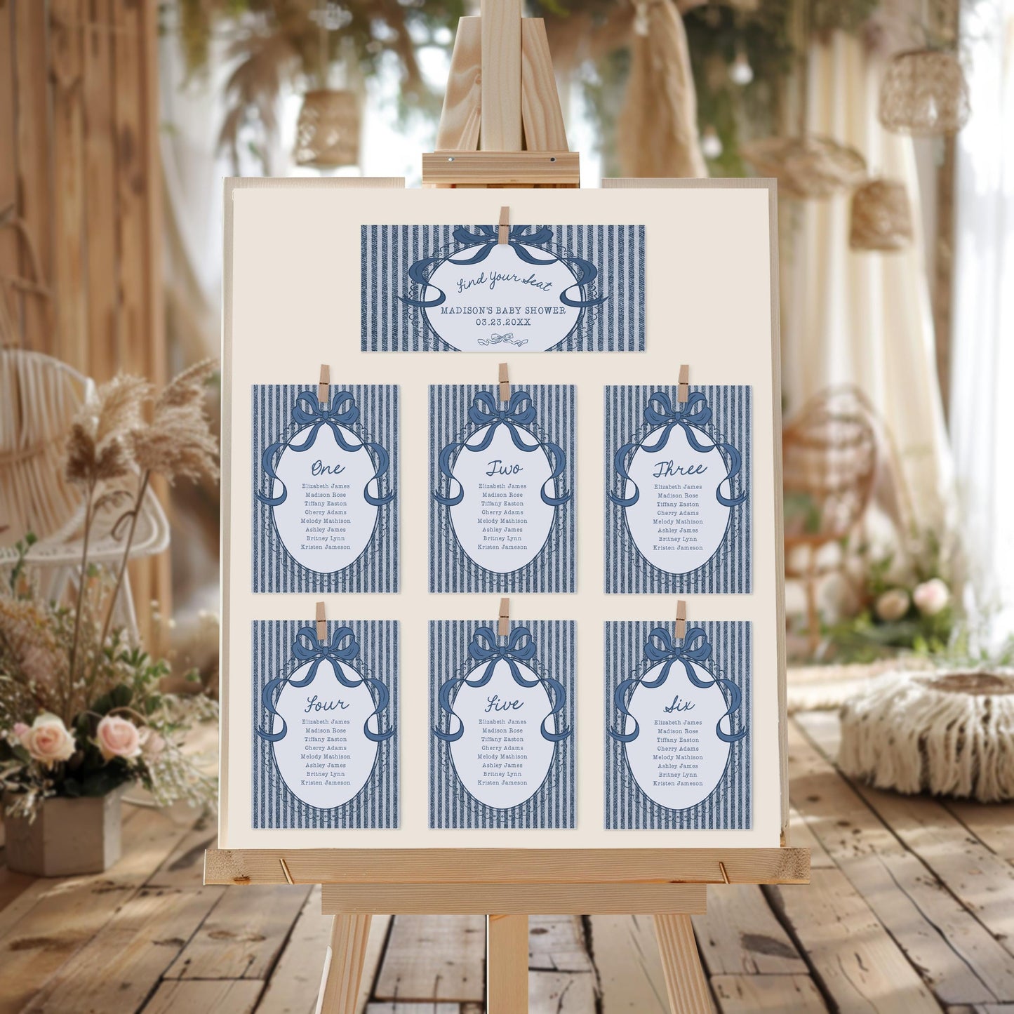 Blue Jean Baby Shower Seating Chart Poster Template, Denim Baby Sprinkle, Americana Brunch with Mom to Be WP1089