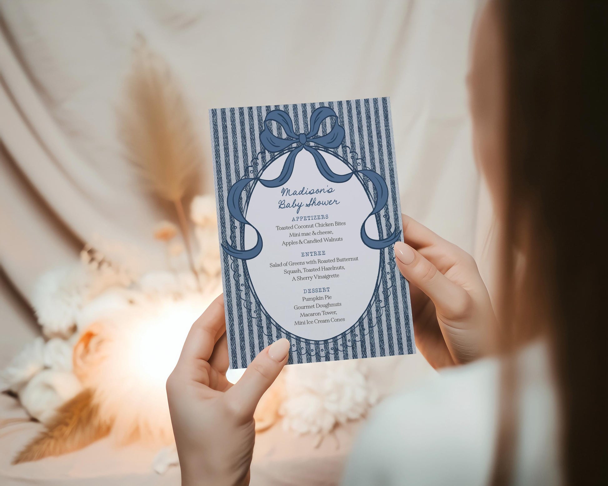 Blue Jean Baby Shower Menu Printable Template, Denim Baby Sprinkle, Americana Brunch with Mom to Be WP1089