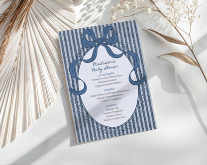 Blue Jean Baby Shower Menu Printable Template, Denim Baby Sprinkle, Americana Brunch with Mom to Be WP1089