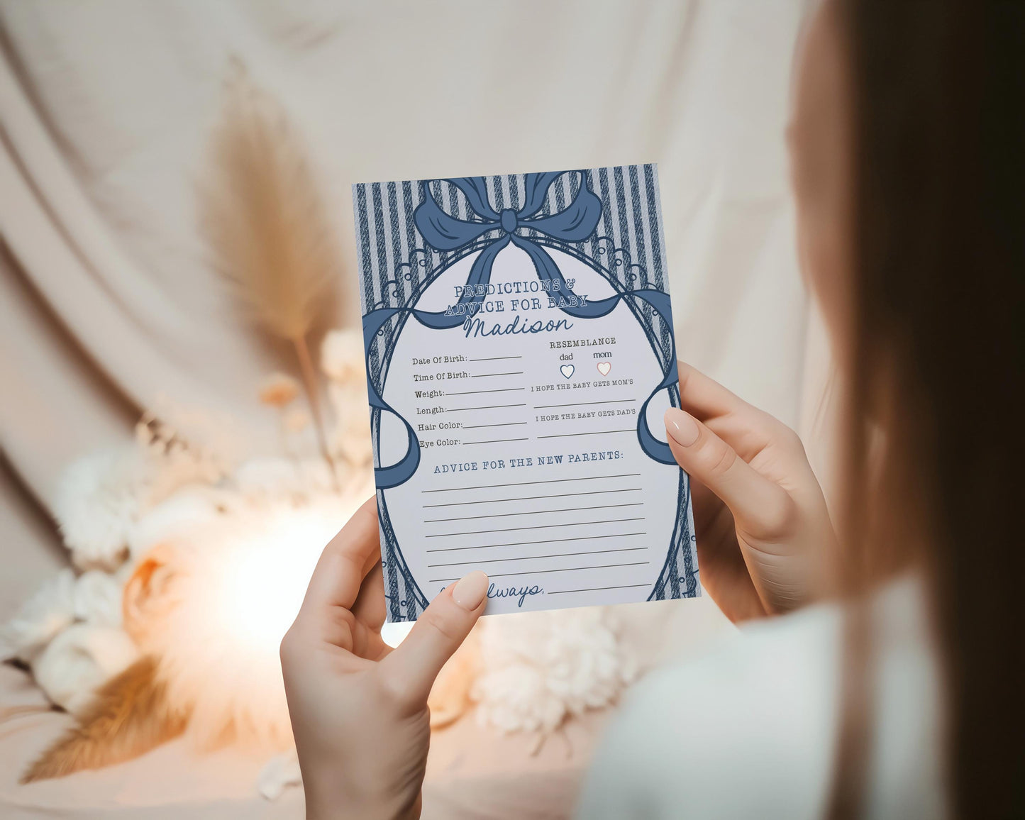 Blue Jean Baby Shower Advice for Baby Cards Template, Denim Baby Sprinkle, Americana Brunch with Mom to Be WP1089