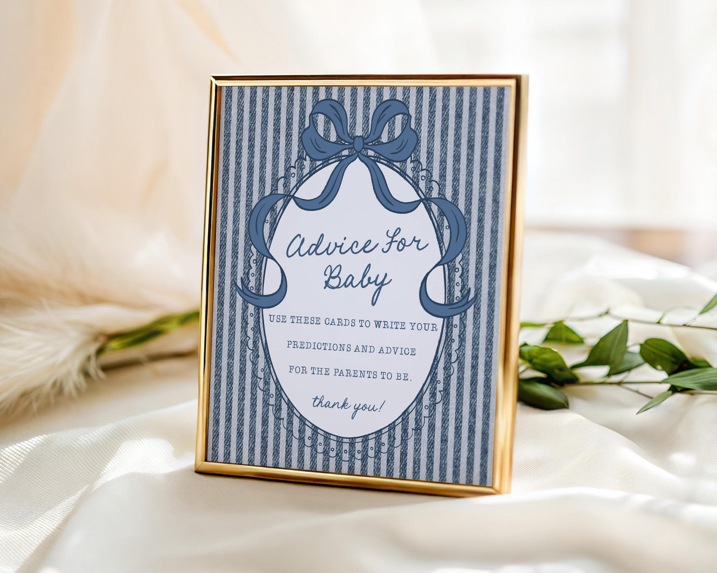 Blue Jean Baby Shower Advice for Baby Cards Template, Denim Baby Sprinkle, Americana Brunch with Mom to Be WP1089