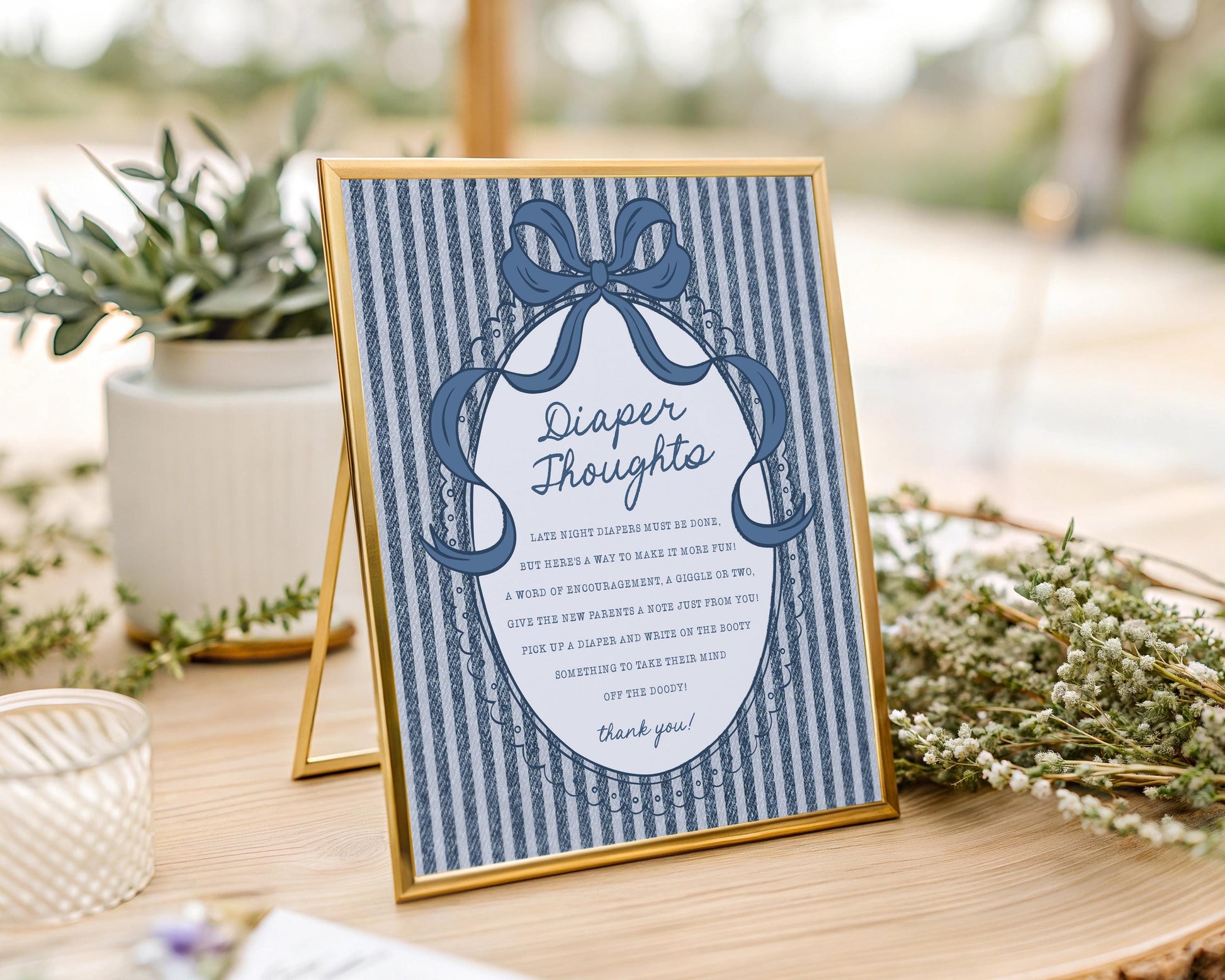 Blue Jean Baby Shower Diaper Thoughts Sign Template, Denim Baby Sprinkle, Americana Brunch with Mom to Be WP1089