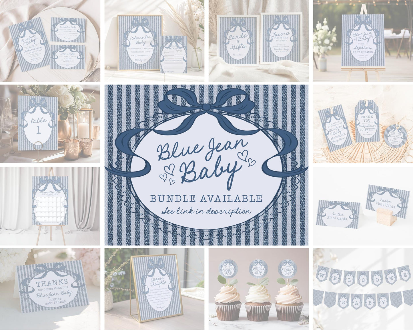 Blue Jean Baby Shower Guess the Date Game Template, Denim Baby Sprinkle Games, Americana Brunch with Mom to Be WP1089