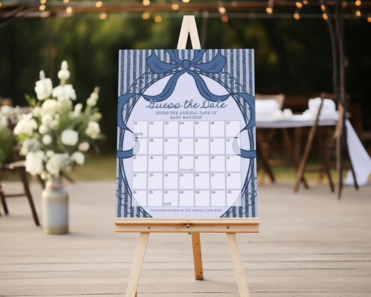Blue Jean Baby Shower Guess the Date Game Template, Denim Baby Sprinkle Games, Americana Brunch with Mom to Be WP1089