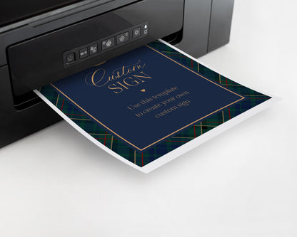 Classic Rocking Horse Custom Sign Template, Blue Tartan Plaid Baby Shower, Old Money Timeless First Birthday Party WP1087