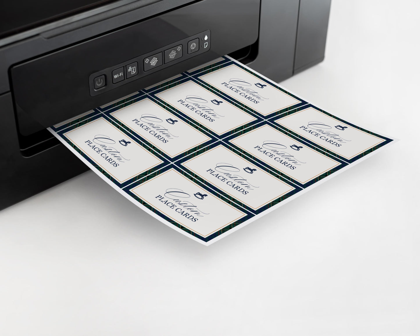 Classic Rocking Horse Place Cards Template, Blue Tartan Plaid Baby Shower, Old Money Timeless First Birthday Party WP1087